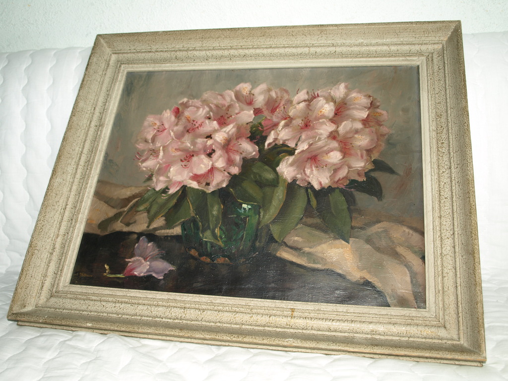 J.H. van Haalen - Olieverf op doek – Roze bloemen – Gesigneerd – ca 1940 kopen? Bied vanaf 150!