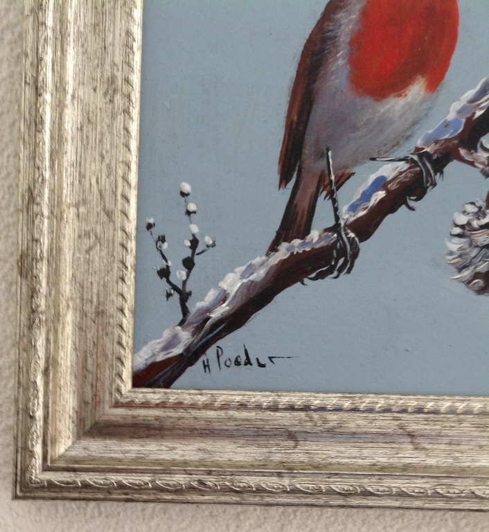 Henk Poeder, roodborstje op sneeuwtak, olieverf op paneel kopen? Bied vanaf 49!
