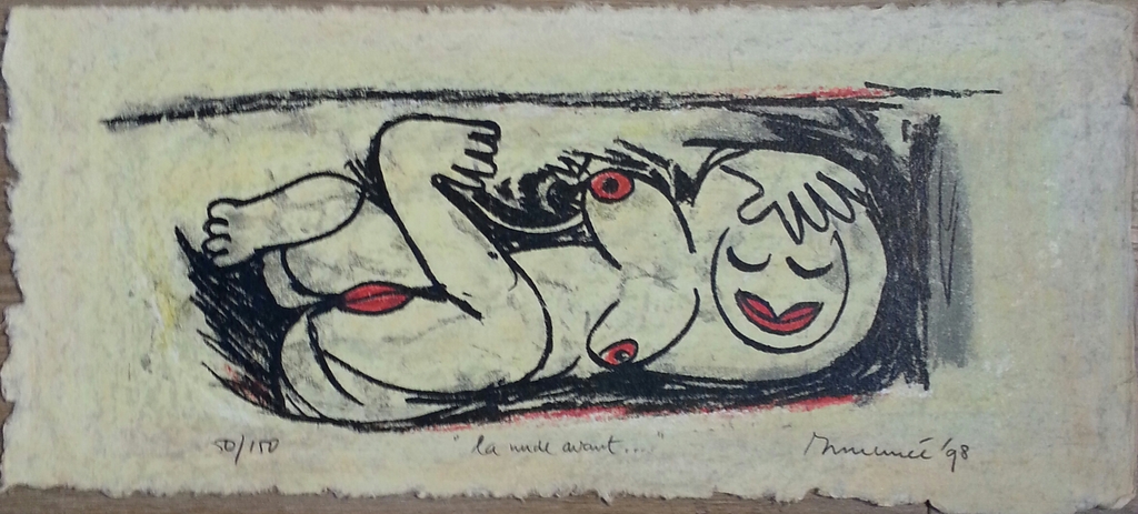 Hans Innemée, zeefdruk op handgeschept papier , " La Nude avant " verkocht voor € 45!