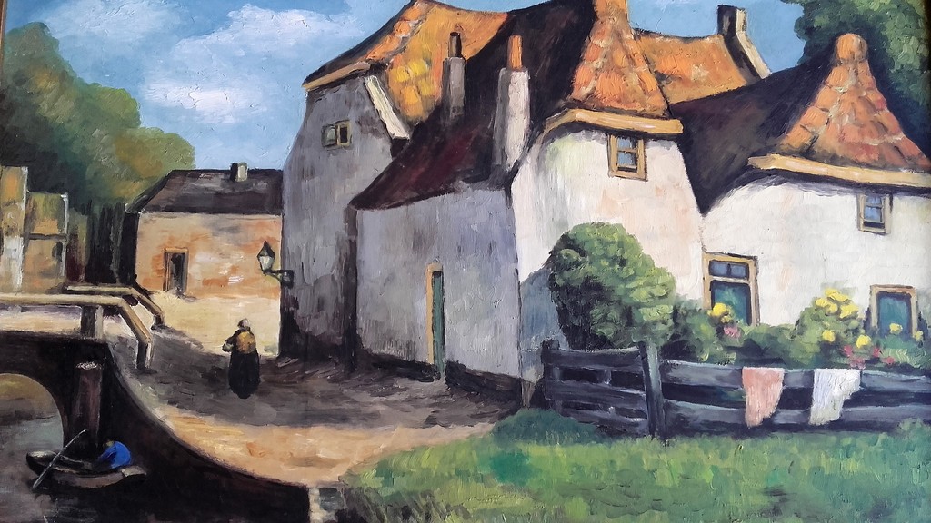 Dorpsgezicht - Olieverf op paneel - Gesigneerd met Monogram H.S. kopen? Bied vanaf 35!