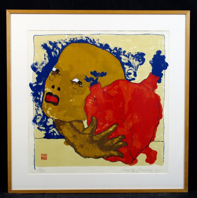 Mark Brusse: Zeefdruk, Zonder titel (hart) - Ingelijst kopen? Bied vanaf 35!