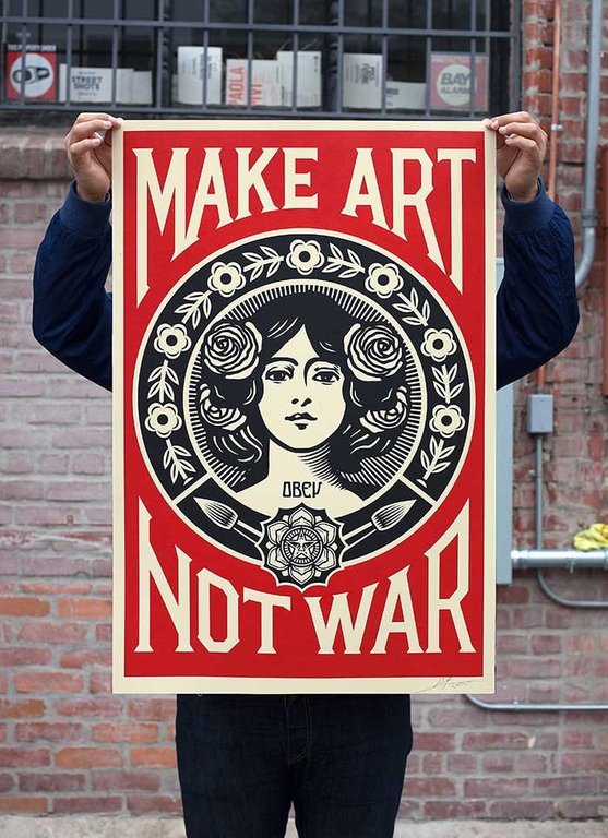 AcheterShepard Fairey (OBEY) - Make Art Not War - handgesigneerde offset screen print? Enchérissez de 50!