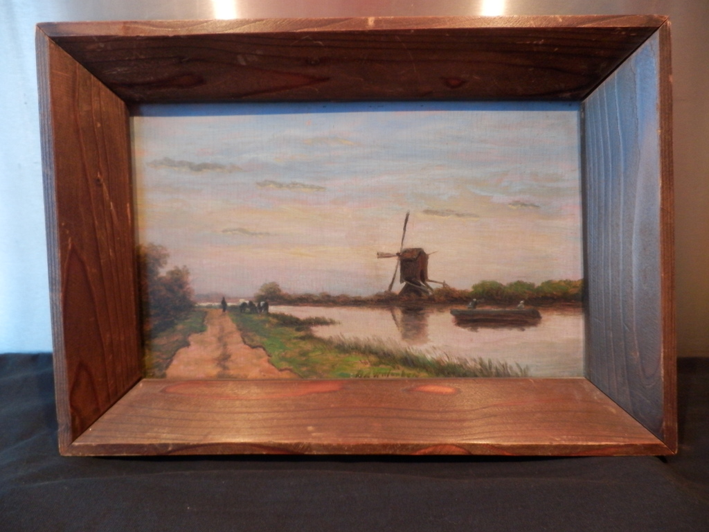 H.A.WILLENBORG   POLDERLANDSCHAP Olieverf op paneel in houten baklijst CA 1920 verkocht voor € 50!