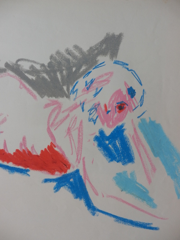 JUUL NEUMANN   Pastelkrijttekening op papier   LIGGEND NAAKT kopen? Bied vanaf 1!