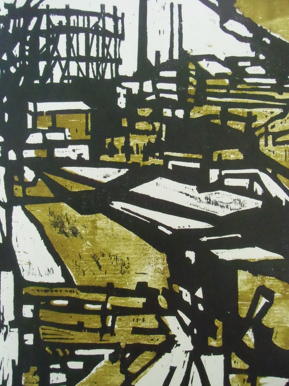 LANDSCHAP MET GASHOUDER // HOUTSNEDE VAN FONS KLEMENT verkocht voor € 90!