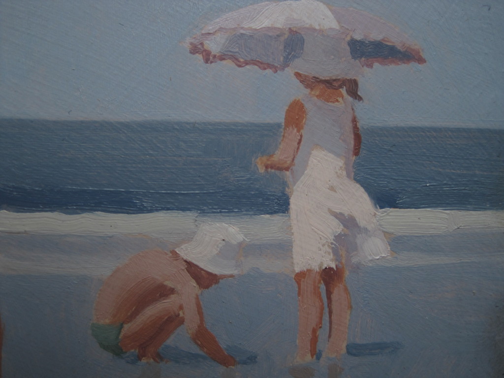 Jan Engel - olieverf - "strandplezier" - verstild realisme gesigneerd  kopen? Bied vanaf 1!