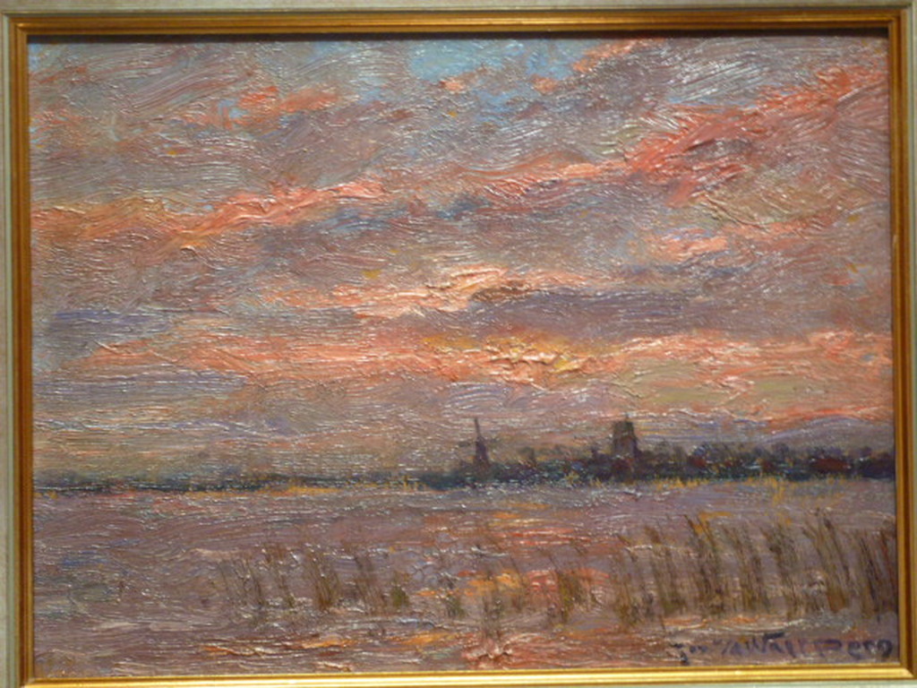 Joseph van de Wall Perne - Jos van der Wall Perné - olieverf - Plasgezicht bij avond verkocht voor € 145!