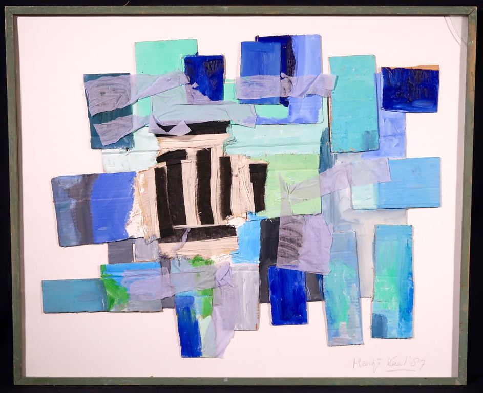 Meertje Kaal: Collage van stof en karton, Zonder titel - Ingelijst kopen? Bied vanaf 1!