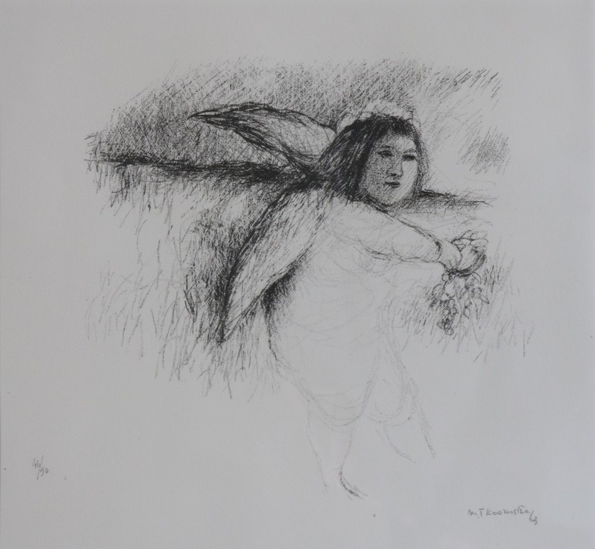 Metten Koornstra: Litho, Zonder titel (engel) -Ingelijst verkocht voor € 70!