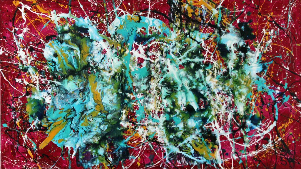 Caroline Vis xl dripping pouring technique + certificaat verkocht voor € 790!