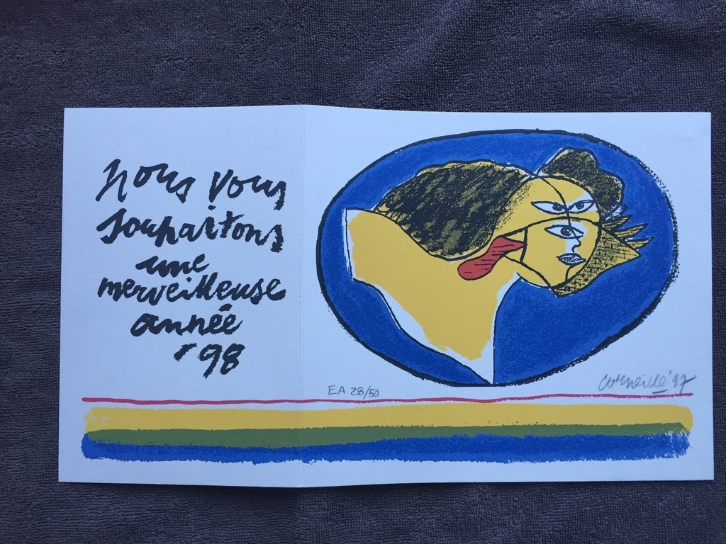 CORNEILLE 1997 E.A. zeefdruk/litho Kerst / oud & nieuw kaart 1997/1998 verkocht voor € 40!