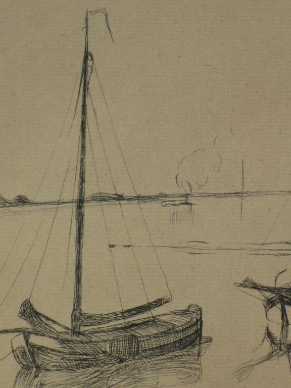 Antoon Derkzen van Angeren, Schepen op de rivier, Ets  kopen? Bied vanaf 40!