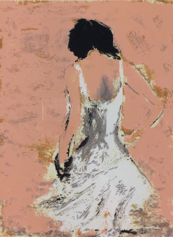 Jose van Gool, litho, 'Vrouw met witte jurk', 2001 verkocht voor € 59!