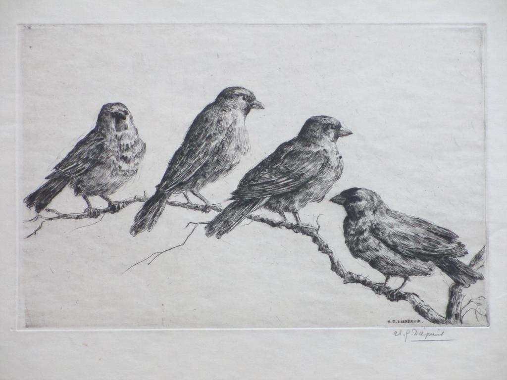 A.G.Dieperink, Vogels op een tak, Ets verkocht voor € 50!