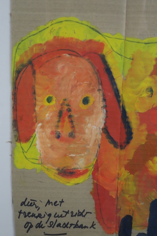 Meertje Kaal: Acryl op karton, Dier met treurig uitzicht ... - Ingelijst kopen? Bied vanaf 1!