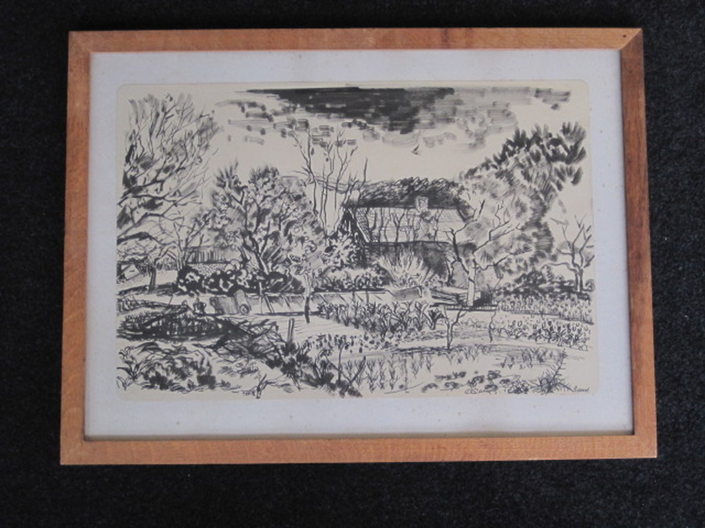 H.v/d Idsert 1921-1993 Bergense School "moestuin" inkttekening gesigneerd  kopen? Bied vanaf 1!