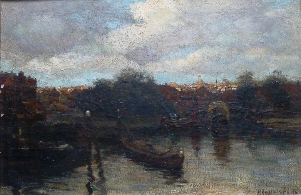 Hermann Heijenbroch, olieverf op doek: Gezicht op Delft verkocht voor € 275!