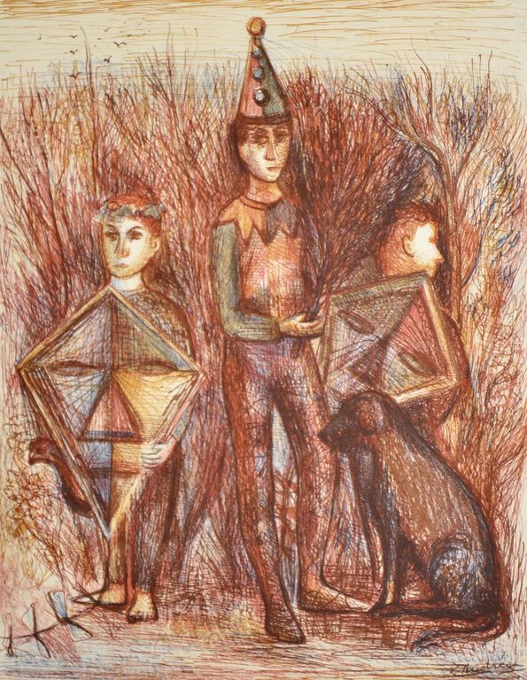 Kees Andrea: Litho. Narren met hond kopen? Bied vanaf 35!