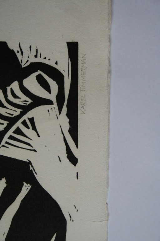Karel Timmerman - linodruk - De zondvloed III - 1968 - gesigneerd kopen? Bied vanaf 20!