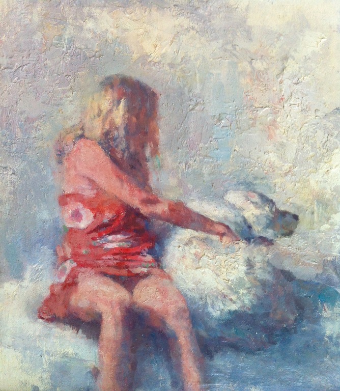 Erik Tierolf 'Vrouw met hond' (olieverf op paneel) kopen? Bied vanaf 500!