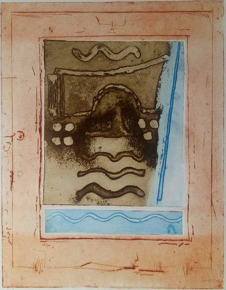 Jan Montyn: kleurets/aquatint, Source du Mekong, Tibet - ingelijst kopen? Bied vanaf 160!