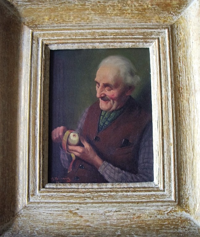Heinrich König: olieverf op paneel, portret actieve oude heer verkocht voor € 375!