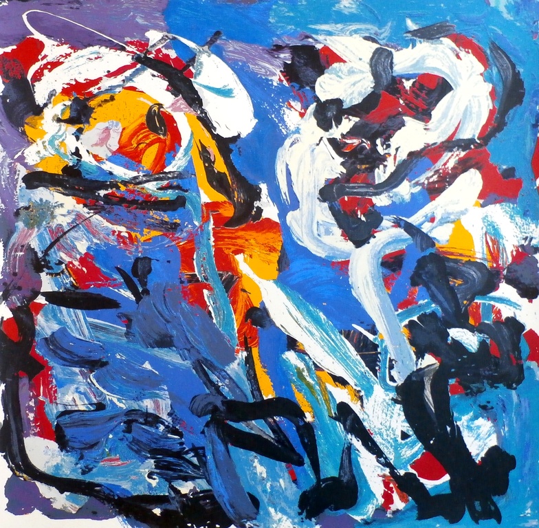Karel Appel - zeefdruk: Spelend in blauw - 1977 kopen? Bied vanaf 275!