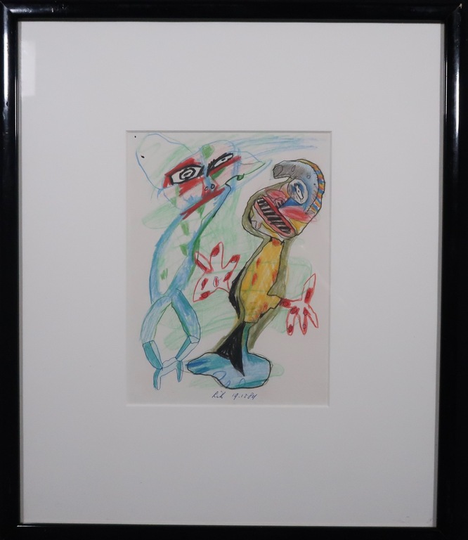 Rik van Iersel: Kleurpotloodtekening, Z.T. Twee figuren - Ingelijst kopen? Bied vanaf 120!