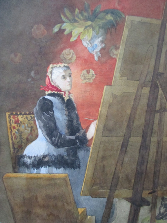 Onbekend, aquarel, schilderende vrouw verkocht voor € 40!