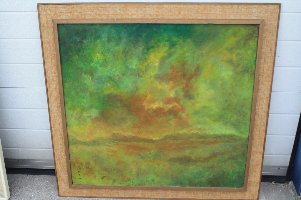 Pieter Mussert, groot schilderij kleurig landschap  kopen? Bied vanaf 25!