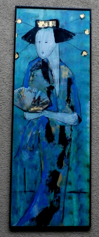 Maya Wildevuur: Geisha met waaijer - gemengde techniek op papier verkocht voor € 375!