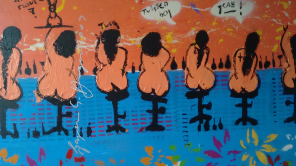 Espen Greger Hagen schilderij, bar ladies, 120 x 70 cm verkocht voor € 190!