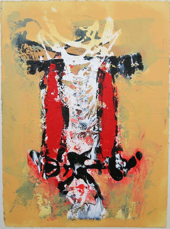 Hans Vanhorck: Acrylverf op papier. Z.T. Geel Rood - Ingelijst kopen? Bied vanaf 100!