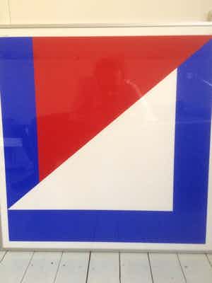 Bob Bonies - Compositie in rood en blauw verkocht voor € 75!