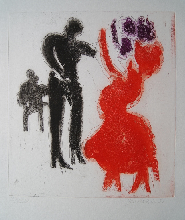 Jan Sierhuis - Jan Sierhuis prachtige kleuren ets - 1988 verkocht voor € 115!