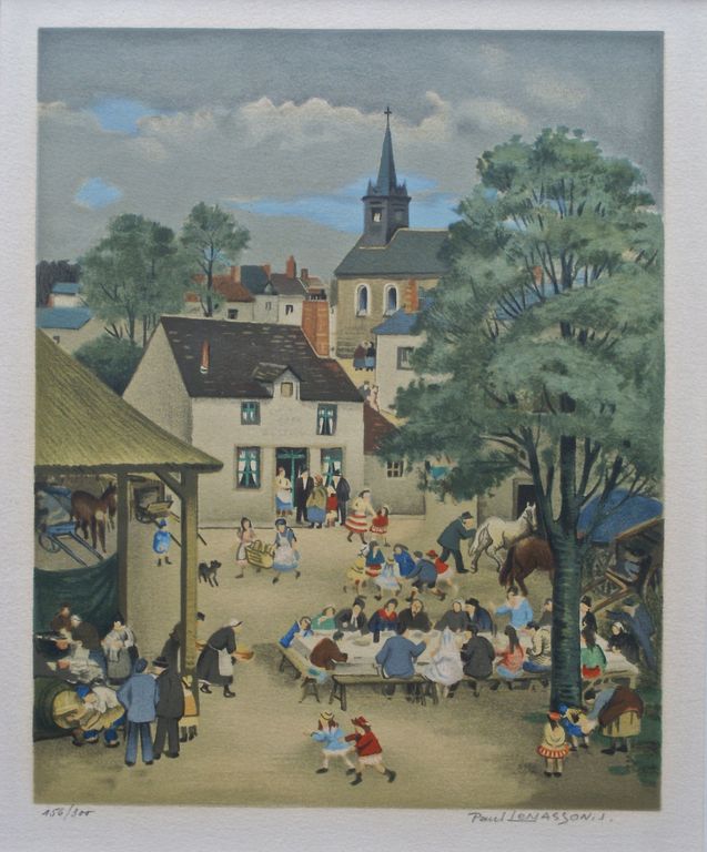 Paul Lemasson - Paul Lemasson Litho 'Dorpsfeest in Frankrijk" kopen? Bied vanaf 20!