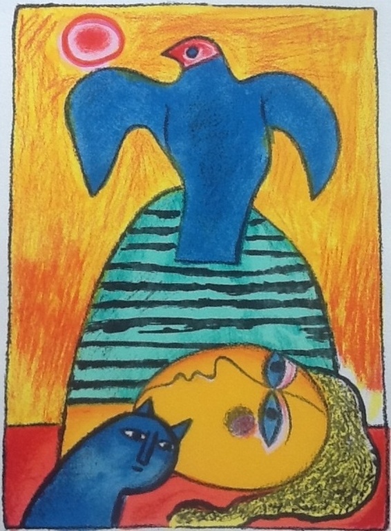 Corneille - Jeune fille au chat bleu - gesigneerde lithografie - e.a. exemplaar  kopen? Bied vanaf 325!