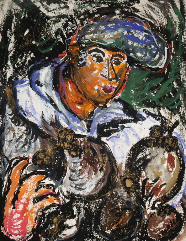 Horacio Cordero: Gouache en Assemblage van munten op geschept papier, Z.T. kopen? Bied vanaf 70!