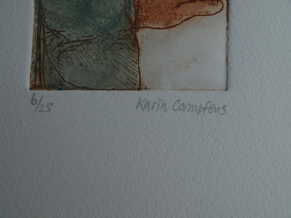 Karin Campfens : Ets, Vingerwijzing – ca 1980 – oplage 25 ex. kopen? Bied vanaf 10!