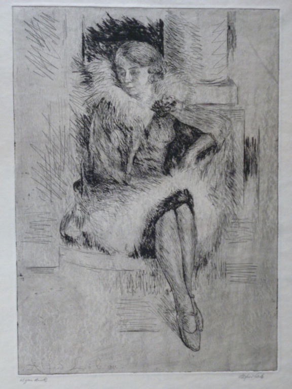 Alfred Löb - ets - Zittende vrouw met bontjas kopen? Bied vanaf 40!