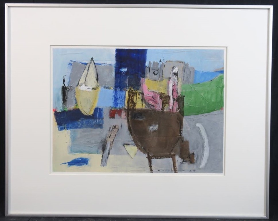 Anneke Peereboom: Gemengde techniek, Zonnige winterdag II - Ingelijst verkocht voor € 35!