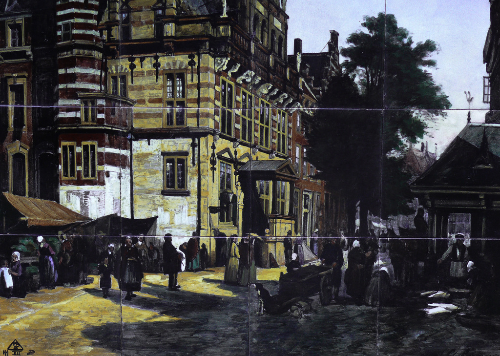 Plateelbakkerij Delft: Tegeltableau (1906), Het oude stadhuis van Den Haag kopen? Bied vanaf 510!