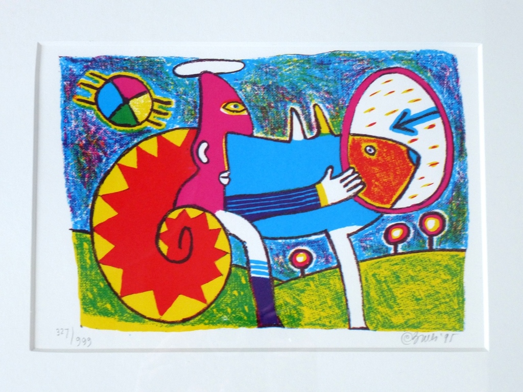 Clemens Briels, ingelijste zeefdruk: Eigen Huis, handgesigneerd en genummerd, 1994 verkocht voor € 110!