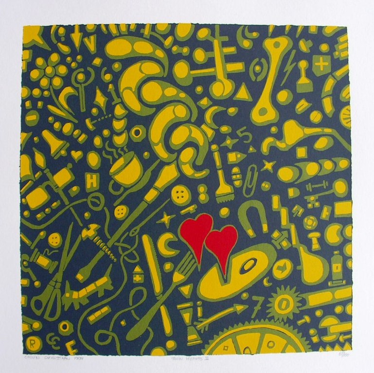 'DAKA'  aanbieding;  Calvin Christiaan  -  zeefdruk  -  'TWIN HEARTS  II'  kopen? Bied vanaf 23!