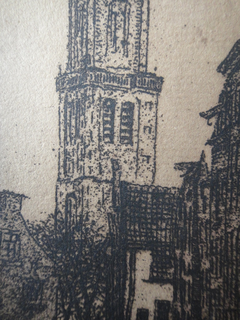 Hollandse school, oude litho, doorkijkje op kerk kopen? Bied vanaf 1!