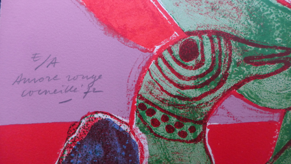 Corneille, litho uit 1972. titel: Aurore rouge formaat 67 x 50.5 cm. gesigneerd  kopen? Bied vanaf 275!