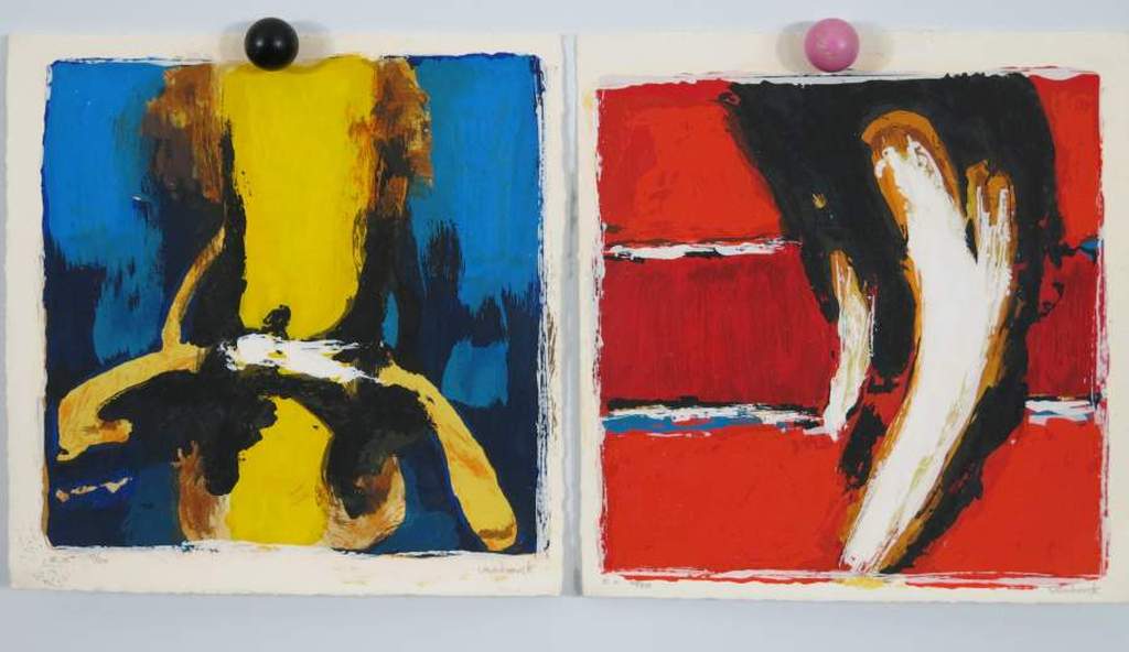 Hans Vanhorck: Zeefdrukken. Rood en Blauw Geel. Op klein formaat kopen? Bied vanaf 20!