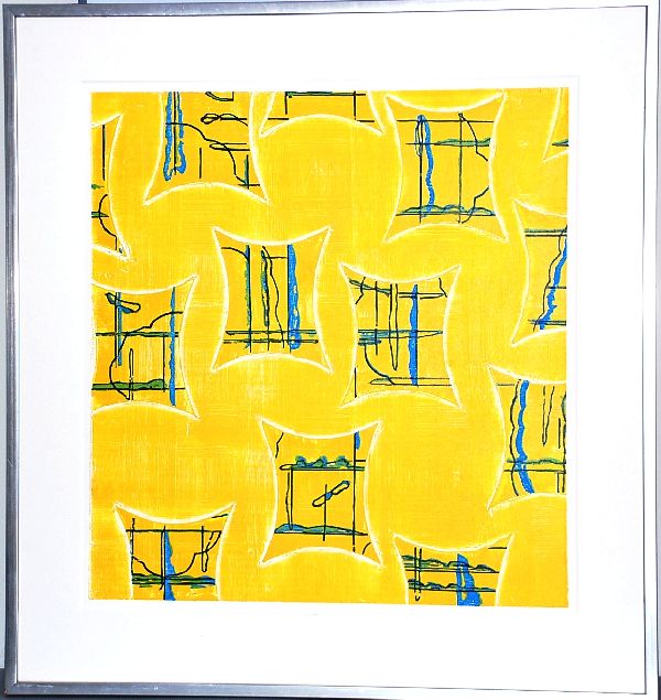Kees Slegt: Grote Zeefdruk. Composities op geel. verkocht voor € 80!
