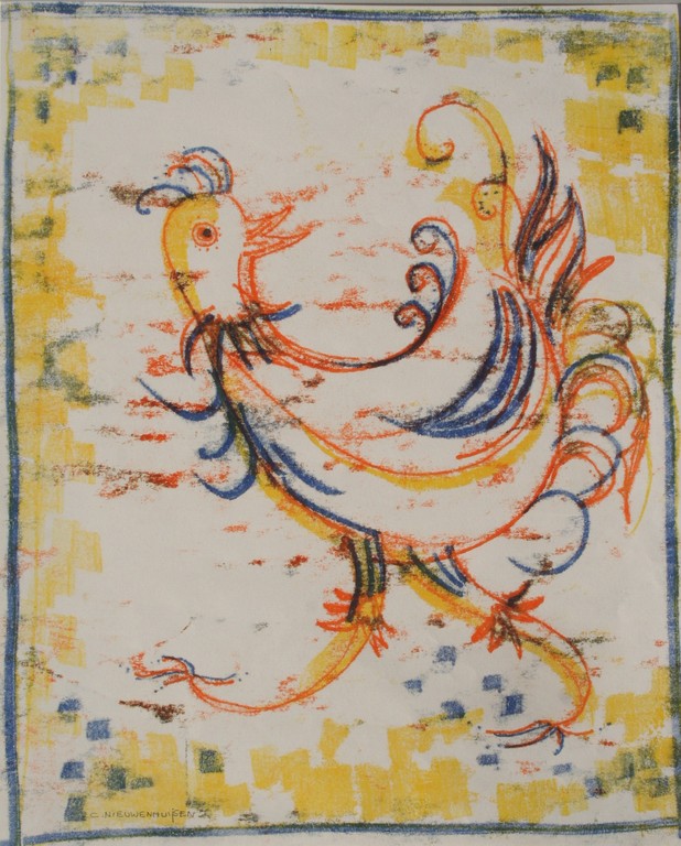 C. Nieuwenhuijsen - pasteltekening - kip - gesigneerd kopen? Bied vanaf 1!