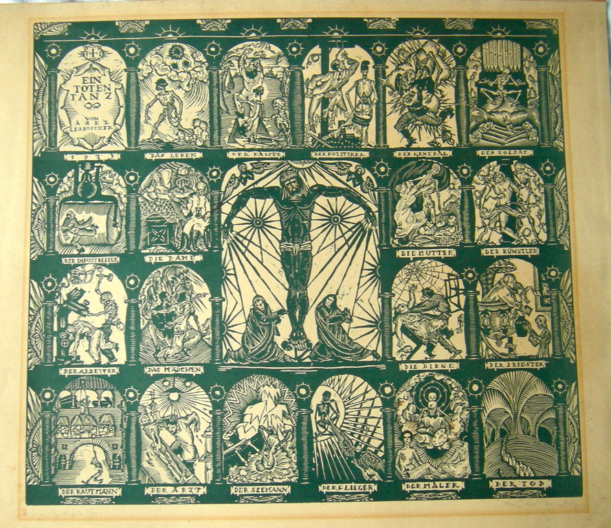 Axel Leskoschek, houtsnede, Ein Totentanz verkocht voor € 35!